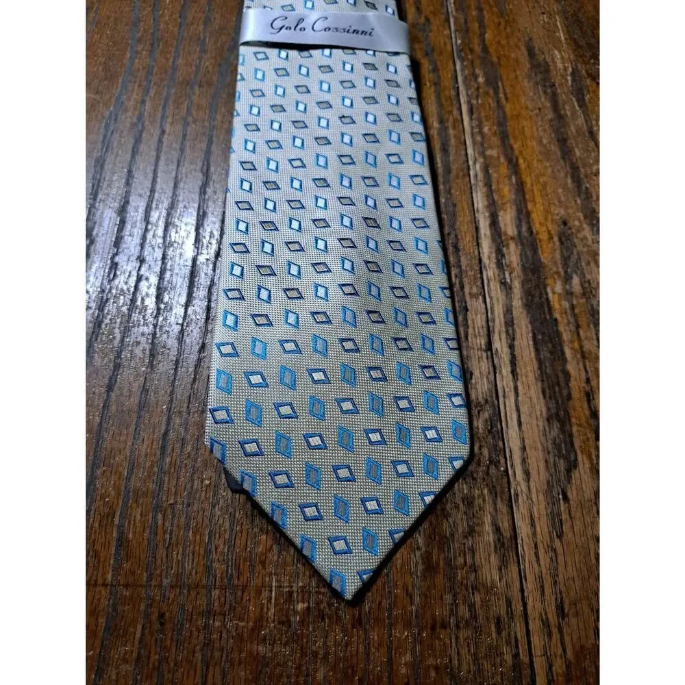 New Galo Cossinni Handmade Silk Tan Teal Mens Dress Neck Tie NWT